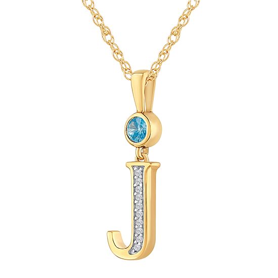 J Womens Genuine Blue Topaz 14K Gold Over Silver 18 Inch Pendant Necklace