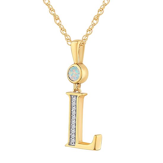 L" Womens Lab Created White Opal 14K Gold Over Silver 18 Inch Pendant Necklace