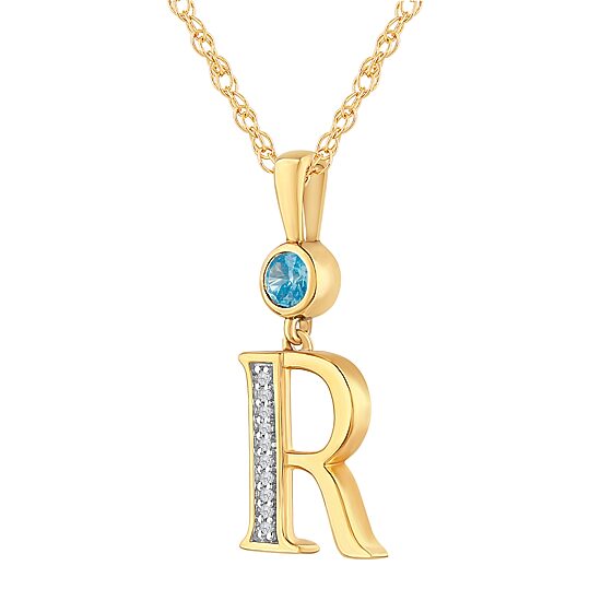 "R" Womens Genuine Blue Topaz 14K Gold Over Silver 18 Inch Pendant Necklace