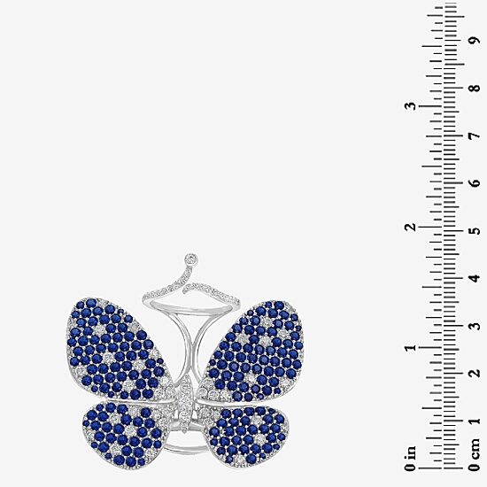 Diamonart Womens Blue Cubic Zirconia Sterling Silver Butterfly Cocktail Ring