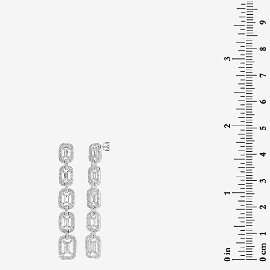 Diamonart Womens Cubic Zirconia Sterling Silver Rectangular Drop Earrings