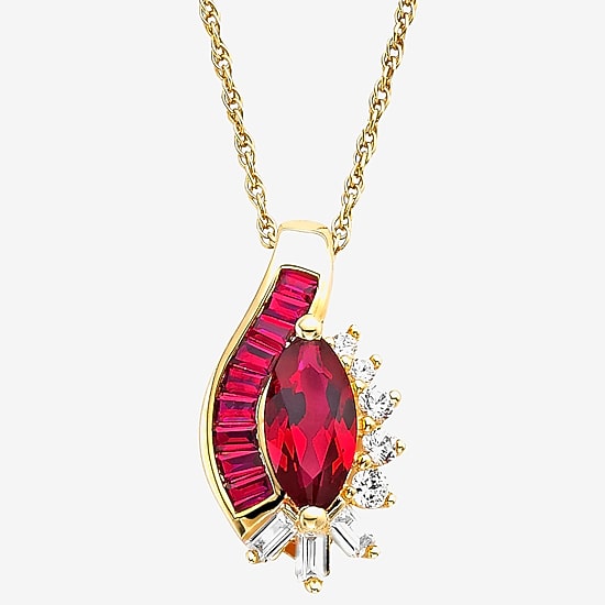 Lab-Created Ruby and Lab-Created White Sapphire 14K Gold Over Silver Pendant Necklace