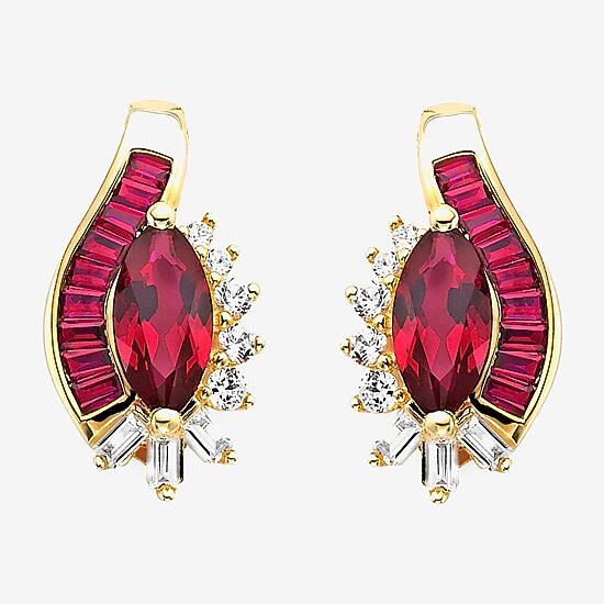Lab-Created Ruby& White Sapphire 14K Gold Over Sterling Silver Earrings