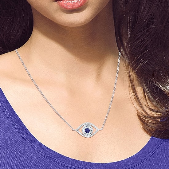 Womens Lab Created Blue Ceylon Sapphire Sterling Silver Evil Eye 18 Inch Pendant Necklace