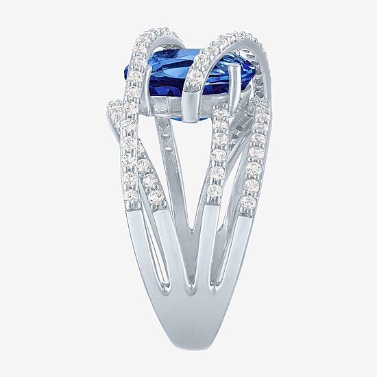 Womens Blue & White Lab-Created Sapphire Sterling Silver Cocktail Ring