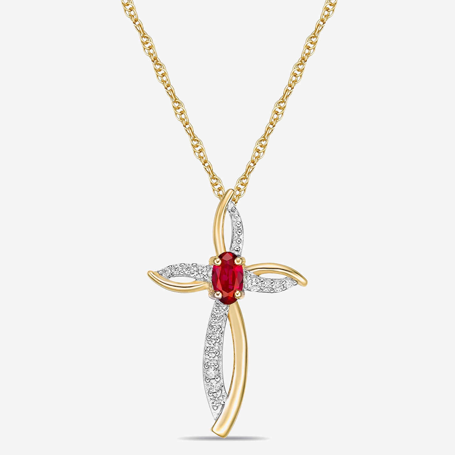 Womens Diamond Accent Gemstone 10K Gold Cross Pendant Necklace