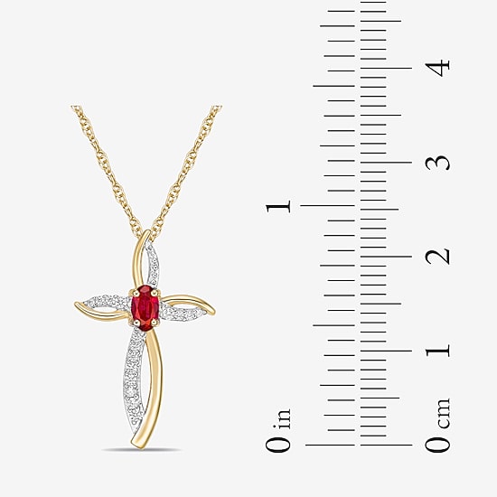 Womens Diamond Accent Gemstone 10K Gold Cross Pendant Necklace