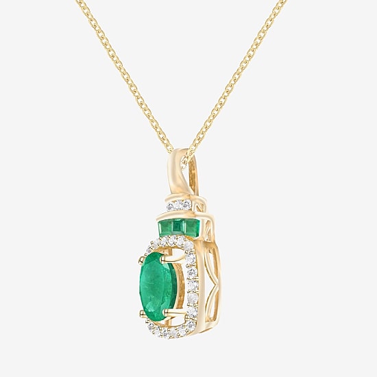 Womens Genuine Gemstone & 1/5 CT. T.W. Genuine Diamond 10K Gold Oval Pendant Necklace