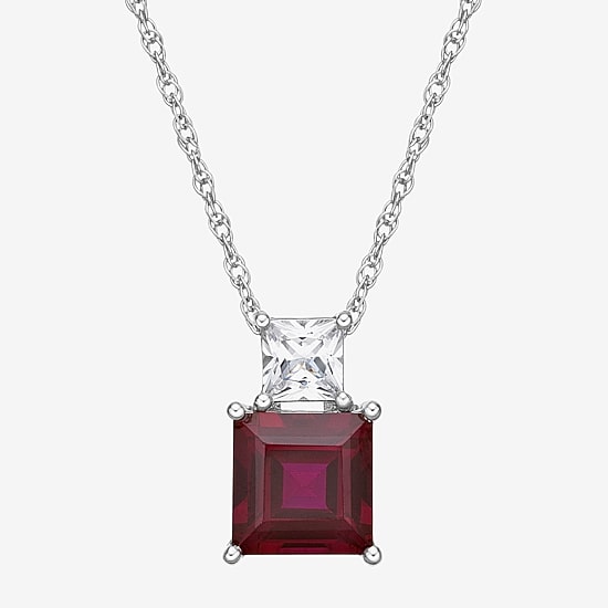 Womens Lab Created Red Ruby Sterling Silver 18 Inch Pendant Necklace