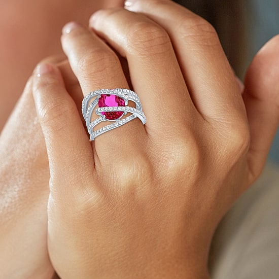 Womens Lab Created Red Ruby Sterling Silver Cocktail Ring