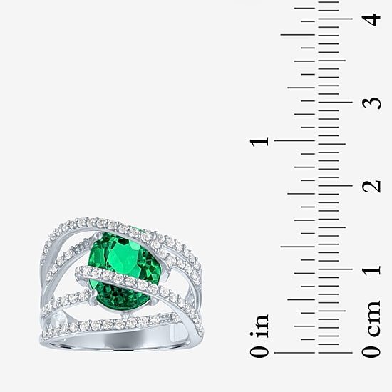 Lab-Created Emerald & Lab-Created White Sapphire Sterling Silver Cocktail Ring