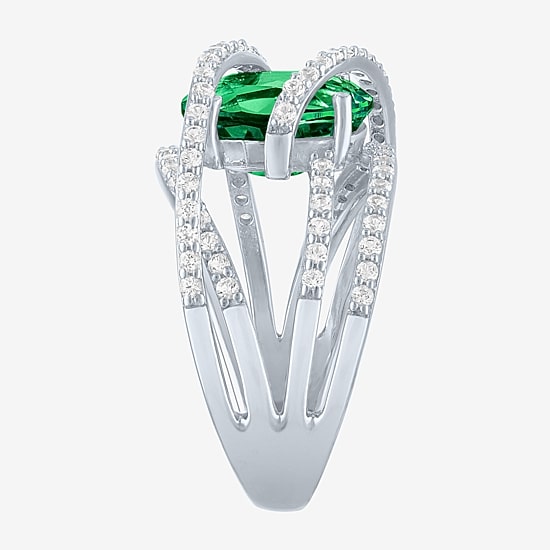 Lab-Created Emerald & Lab-Created White Sapphire Sterling Silver Cocktail Ring