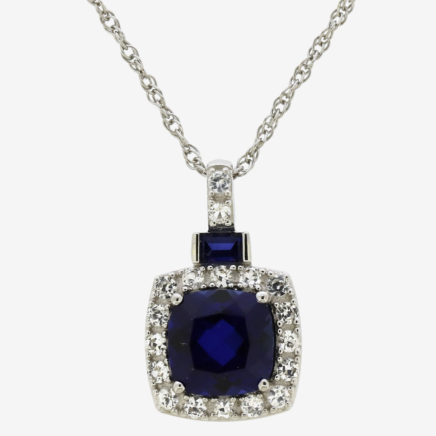 Womens Lab Created Sapphire Sterling Silver 18 Inch Pendant Necklace