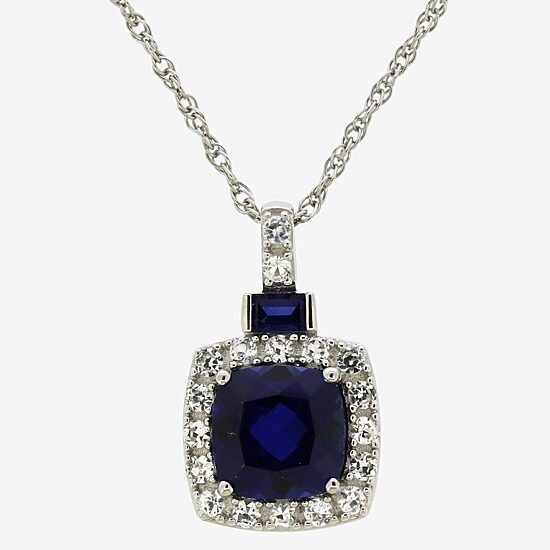 Womens Lab Created Blue Sapphire Sterling Silver 18 Inch Pendant Necklace