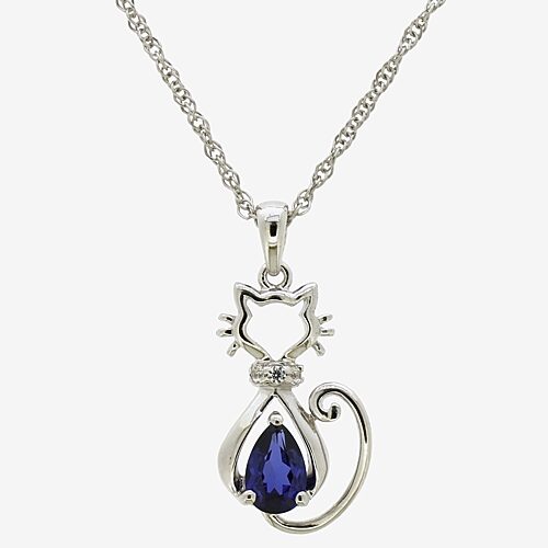 Womens Lab Created Blue Ceylon Sapphire Sterling Silver 18 Inch Pendant Necklace, One Size