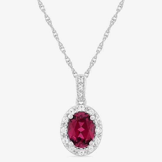 Womens Lab Created Red Ruby Sterling Silver 18 Inch Pendant Necklace