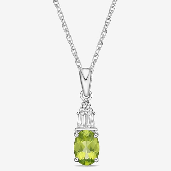 Genuine Peridot & Lab-Created White Sapphire Sterling Silver Pendant Necklace