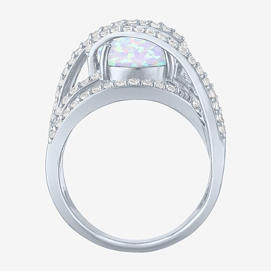 Womens Lab-Created Opal & Lab-Created White Sapphire Sterling Silver Cocktail Ring