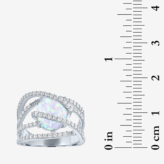 Womens Lab-Created Opal & Lab-Created White Sapphire Sterling Silver Cocktail Ring