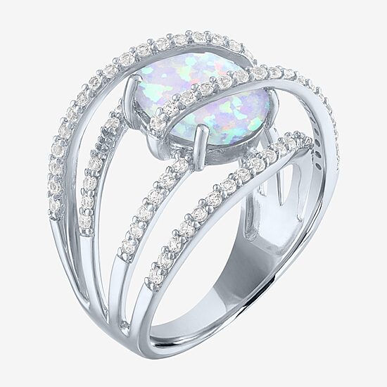 Womens Lab-Created Opal & Lab-Created White Sapphire Sterling Silver Cocktail Ring