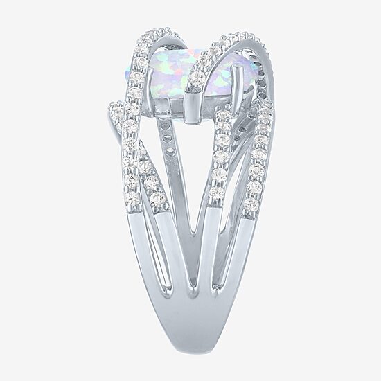 Womens Lab-Created Opal & Lab-Created White Sapphire Sterling Silver Cocktail Ring