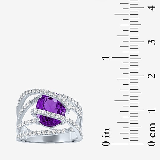 Womens Genuine Purple Amethyst Sterling Silver Cocktail Ring
