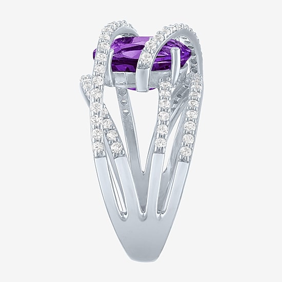 Womens Genuine Purple Amethyst Sterling Silver Cocktail Ring