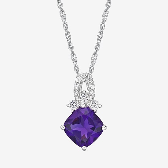 Womens Genuine Purple Amethyst Sterling Silver 18 Inch Pendant Necklace