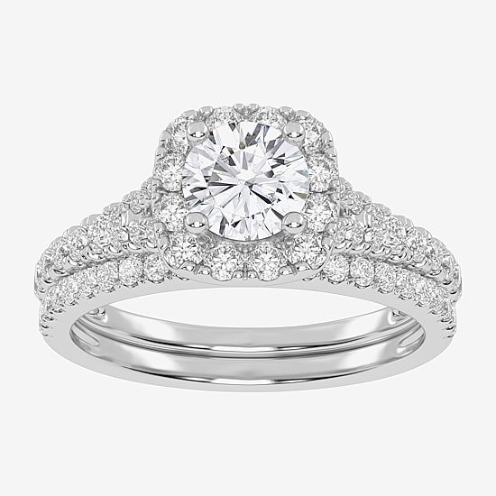 1 CT.T.W. (G / VS2-SI1) Lab-Grown Diamond Cushion Halo Wedding Engagement Ring in 10K Gold