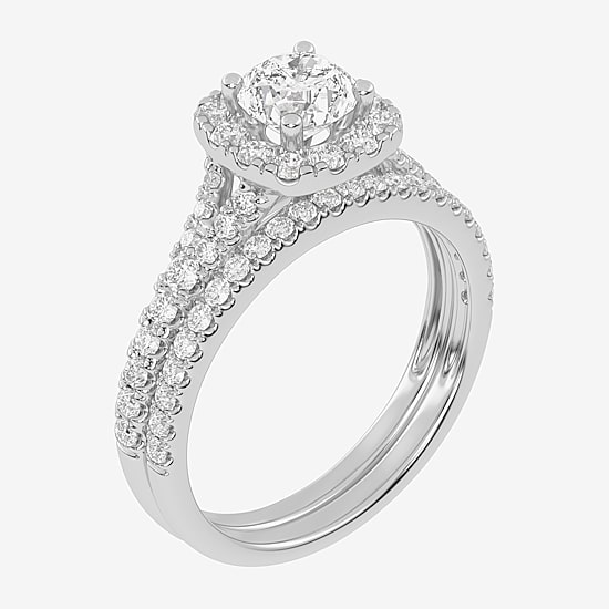 1 CT.T.W. (G / VS2-SI1) Lab-Grown Diamond Cushion Halo Wedding Engagement Ring in 10K Gold