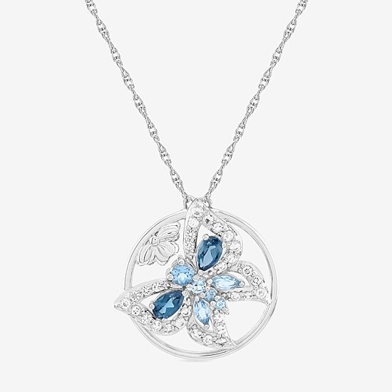 Womens Genuine Blue Topaz Sterling Silver Butterfly 18 Inch Pendant Necklace