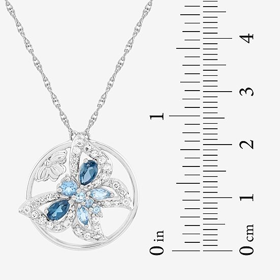 Womens Genuine Blue Topaz Sterling Silver Butterfly 18 Inch Pendant Necklace