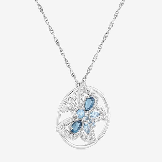 Womens Genuine Blue Topaz Sterling Silver Butterfly 18 Inch Pendant Necklace