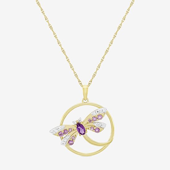 "Dragonfly" Womens Genuine Purple Amethyst 14K Gold Over Silver 18 Inch Pendant Necklace