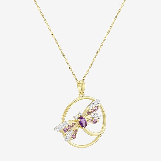 "Dragonfly" Womens Genuine Purple Amethyst 14K Gold Over Silver 18 Inch Pendant Necklace