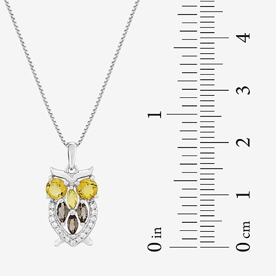"Owl" Womens Genuine Yellow Citrine Sterling Silver 18 Inch Pendant Necklace