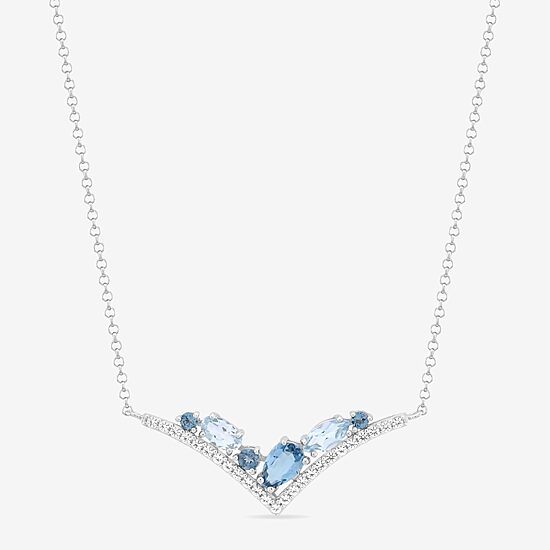 Womens Blue Topaz Sterling Silver 18 Inch Chevron Necklace