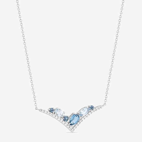 Womens Blue Topaz Sterling Silver 18 Inch Chevron Necklace