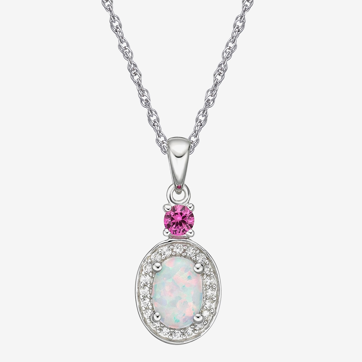 Womens Lab Created White Opal Sterling Silver 18 Inch Pendant Necklace