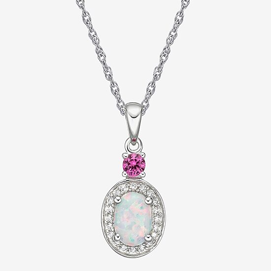 Womens Lab Created White Opal Sterling Silver 18 Inch Pendant Necklace