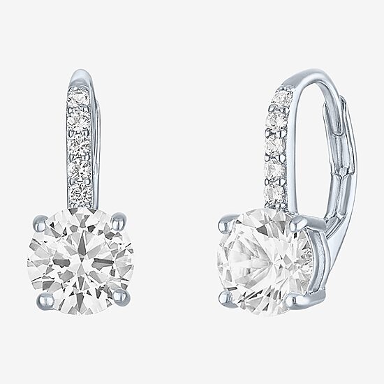 Yes, Please! Womens Lab Created White Sapphire Sterling Silver Round Drop Earrings