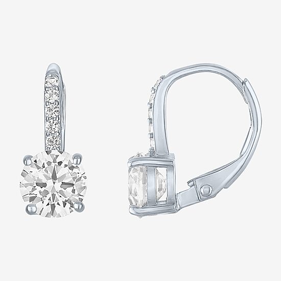 Yes, Please! Womens Lab Created White Sapphire Sterling Silver Round Drop Earrings