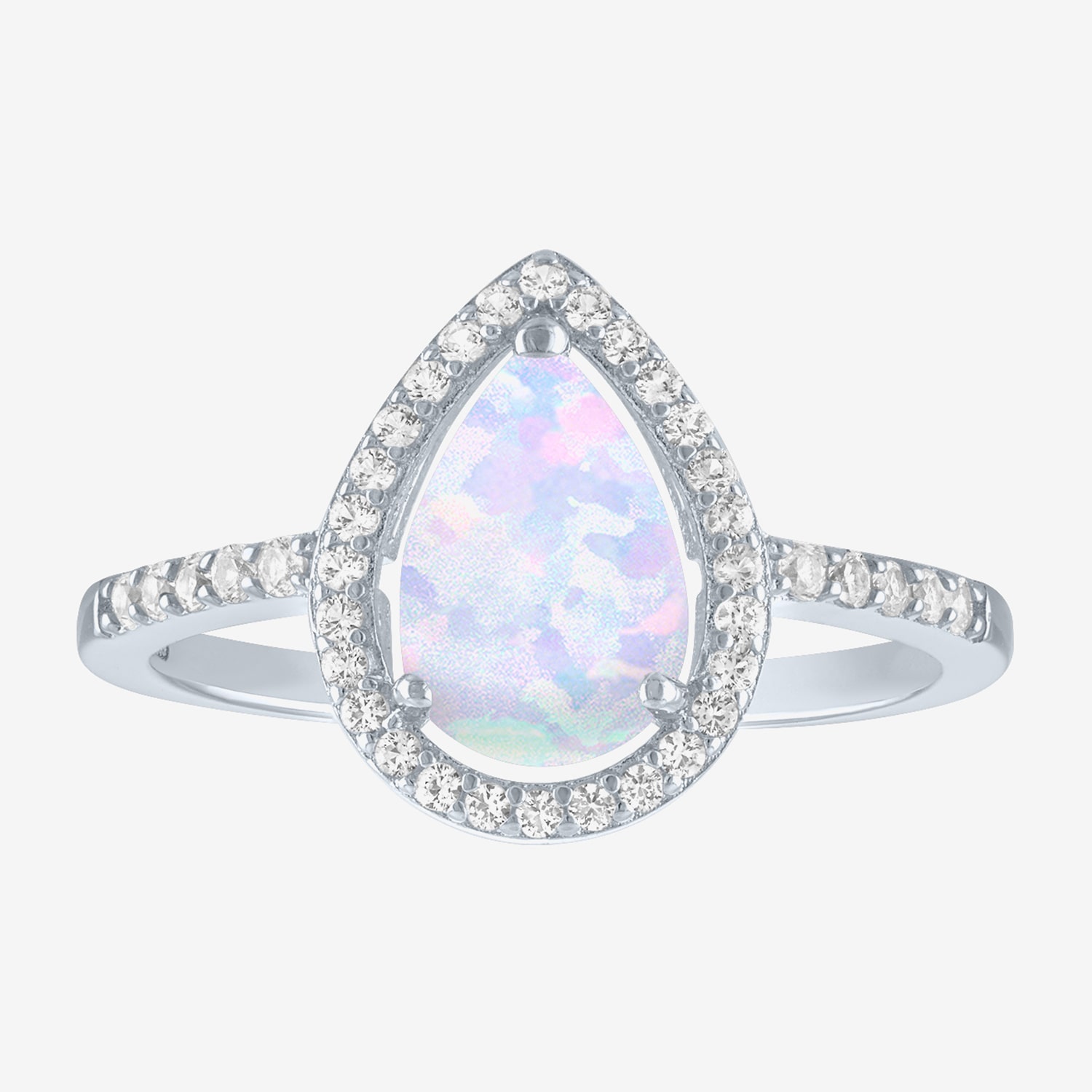 Yes, Please! Womens Lab Created White Opal Sterling Silver Pear Halo Cocktail Ring