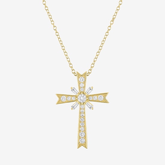 Yes, Please! Womens Lab Created White Sapphire 14K Gold Over Silver Cross 18 Inch Pendant Necklace