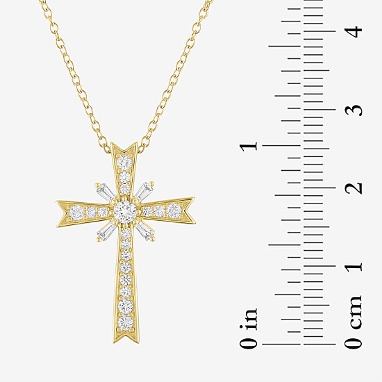 Yes, Please! Womens Lab Created White Sapphire 14K Gold Over Silver Cross 18 Inch Pendant Necklace