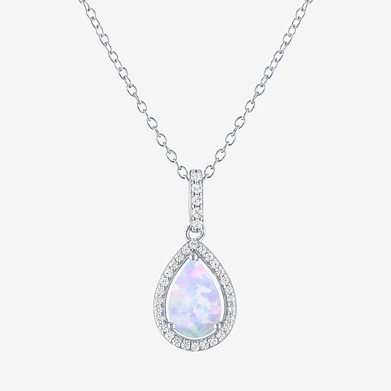 Yes, Please! Womens Lab Created White Opal Sterling Silver Pear 18 Inch Pendant Necklace