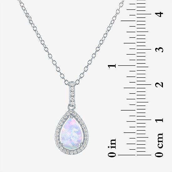Yes, Please! Womens Lab Created White Opal Sterling Silver Pear 18 Inch Pendant Necklace