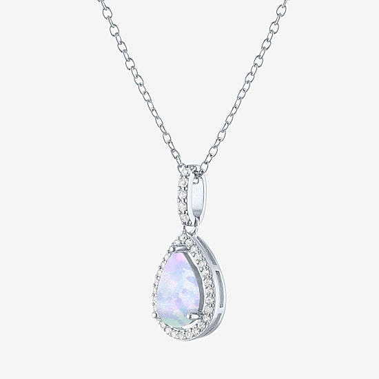 Yes, Please! Womens Lab Created White Opal Sterling Silver Pear 18 Inch Pendant Necklace
