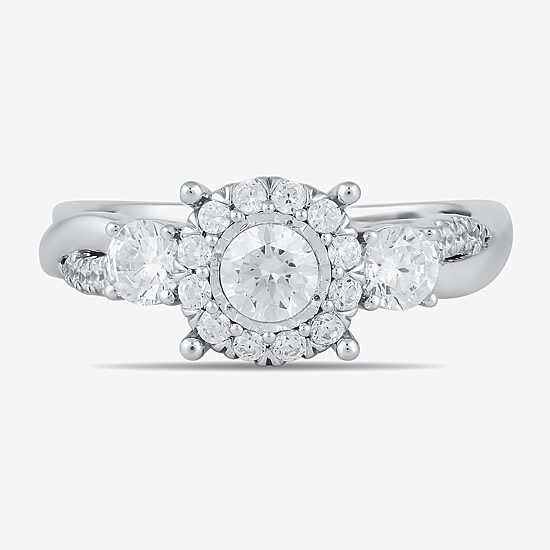 (G / I1) Womens 1 CT. T.W. Lab Grown White Diamond 10K Gold Round Halo Engagement Ring