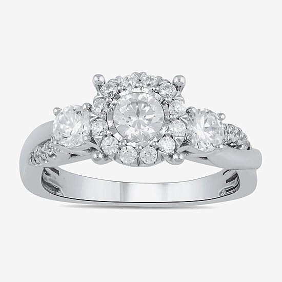 (G / I1) Womens 1 CT. T.W. Lab Grown White Diamond 10K Gold Round Halo Engagement Ring